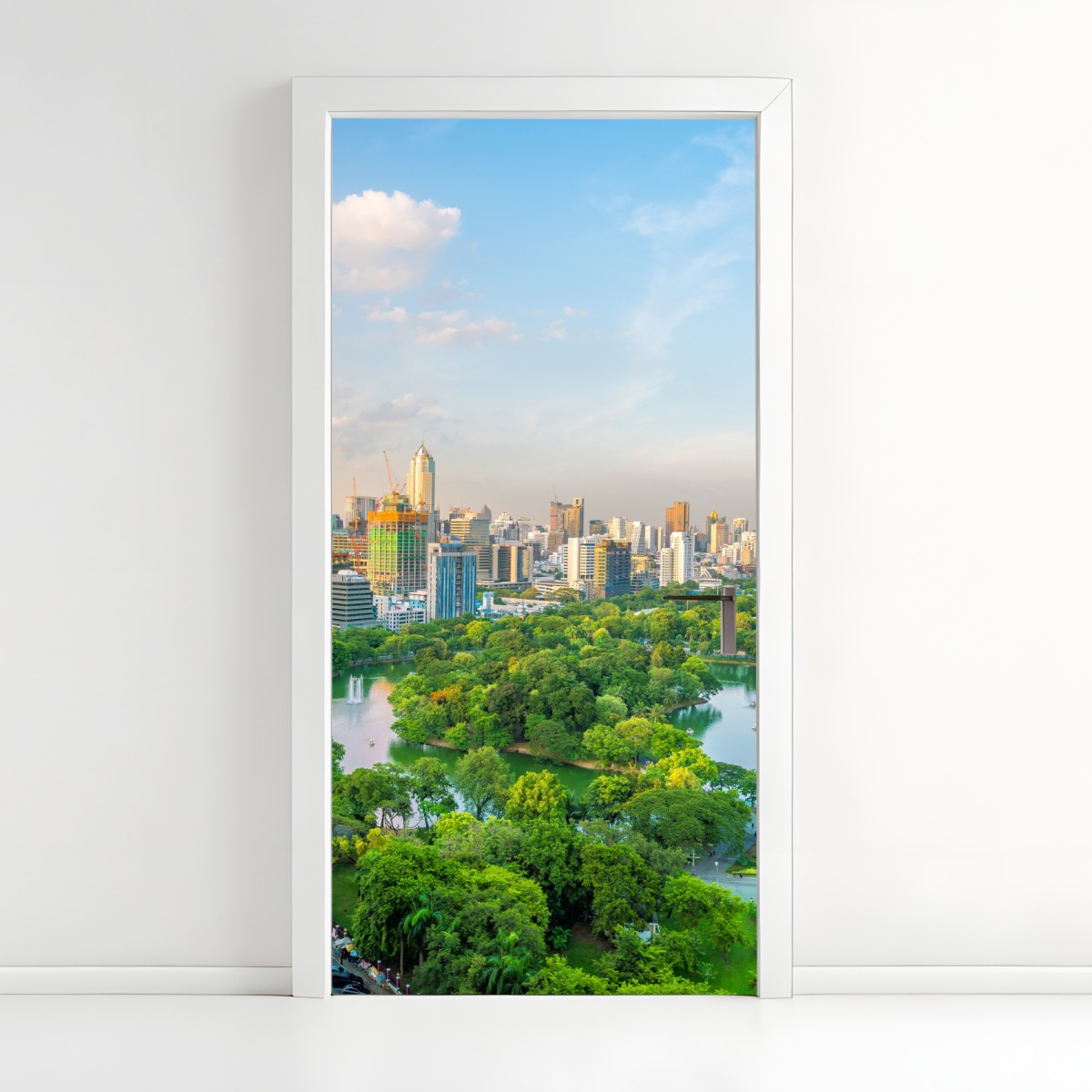 Türaufkleber Bangkok skyline über dem Lumpini Park – Wallnifity®
