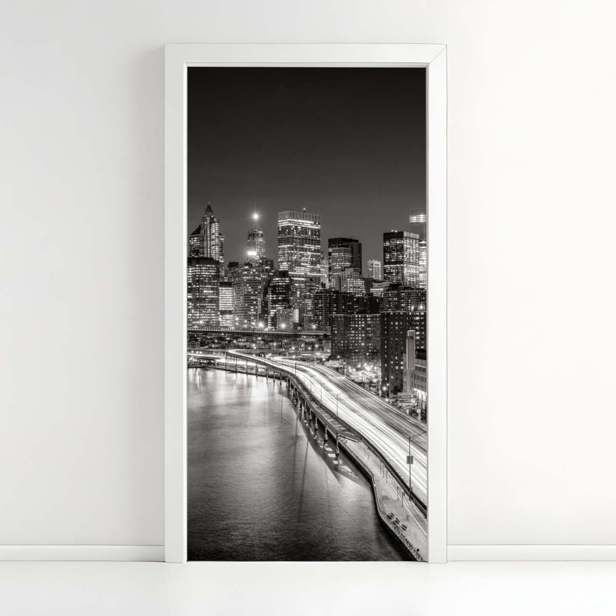 Türaufkleber monochrome stadtsilhouette bei nacht – Wallnifity®