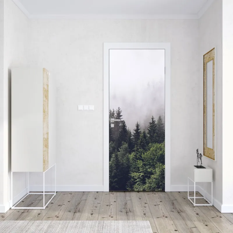 Türaufkleber sonnenbeschienene dorfstraße mit steinhäusern und bunten fensterläden – Wallnifity®