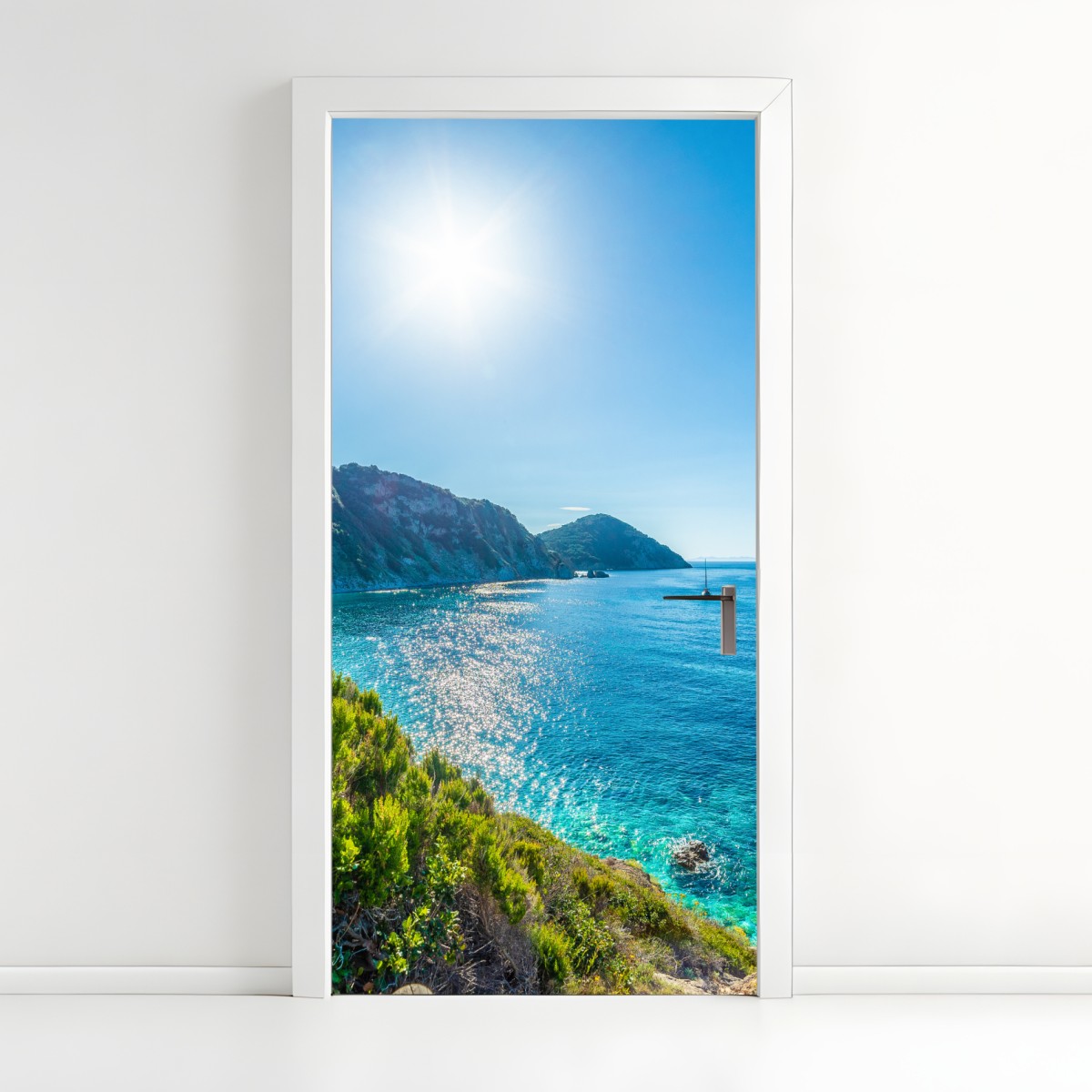 Türaufkleber sonnige panoramaansicht des strands Sansone, Elba – Wallnifity®