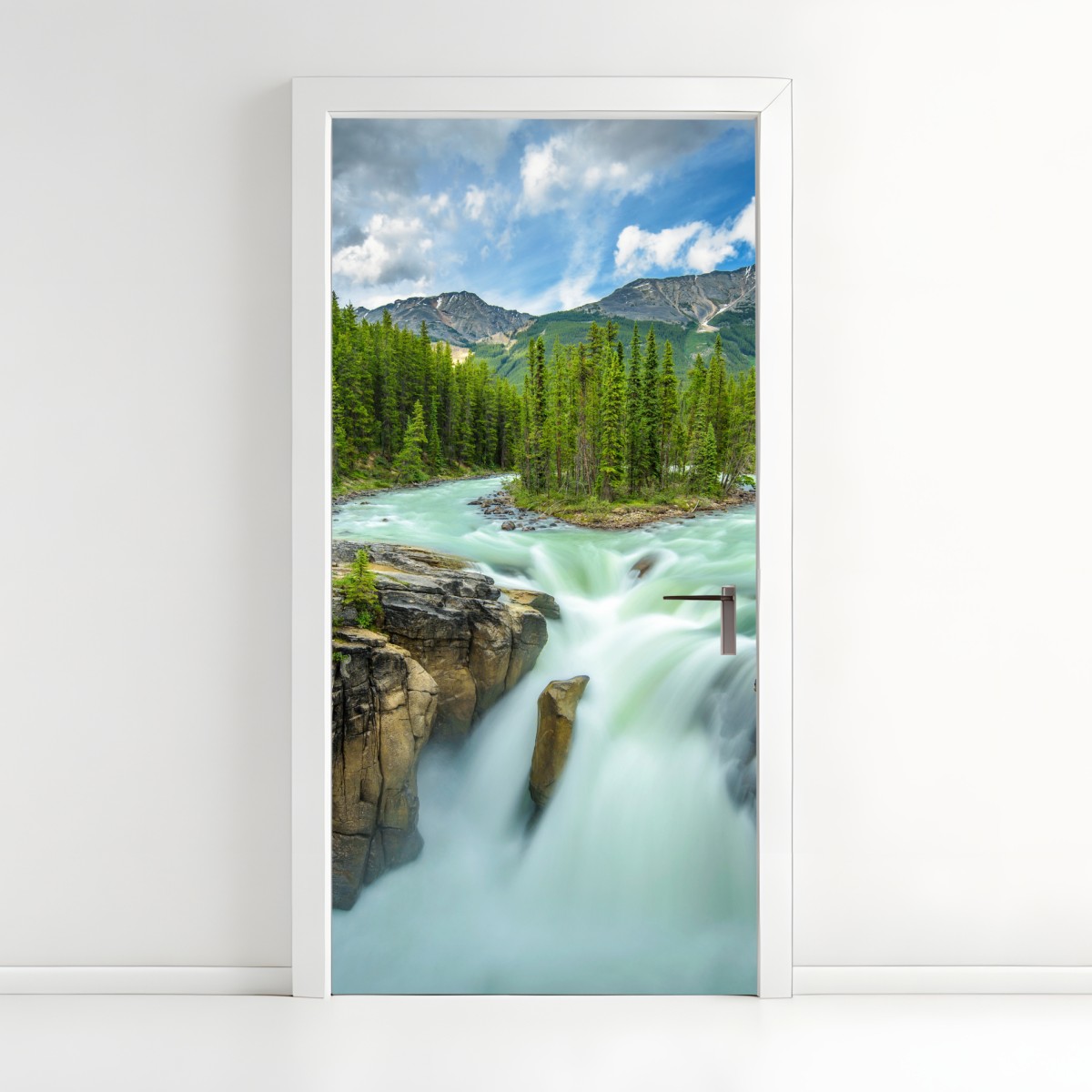 Türaufkleber neblige flussklamm bei Upper Sunwapta Falls, Jasper National Park – Wallnifity®