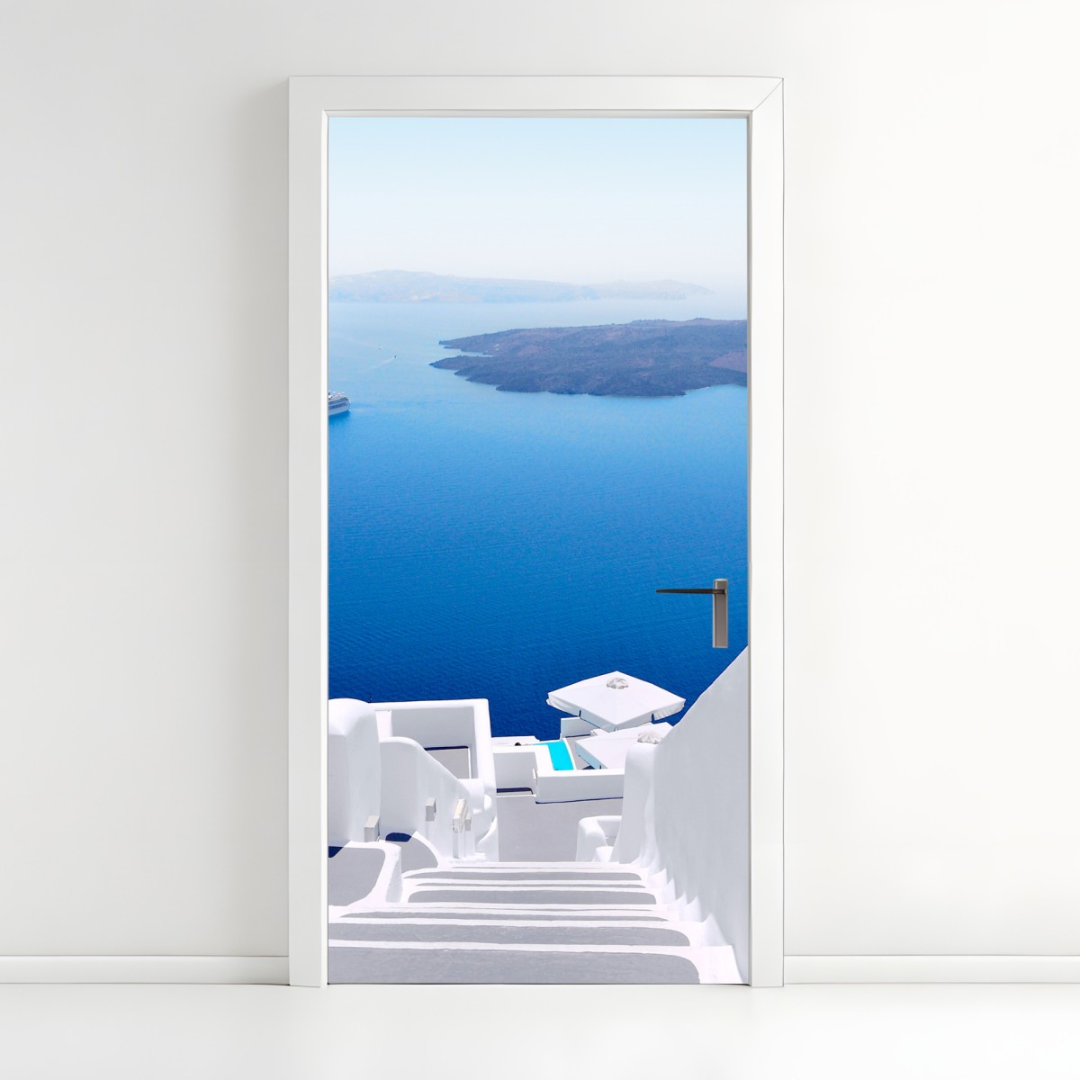 Türaufkleber Santorini weiße treppen zum meer – Wallnifity®