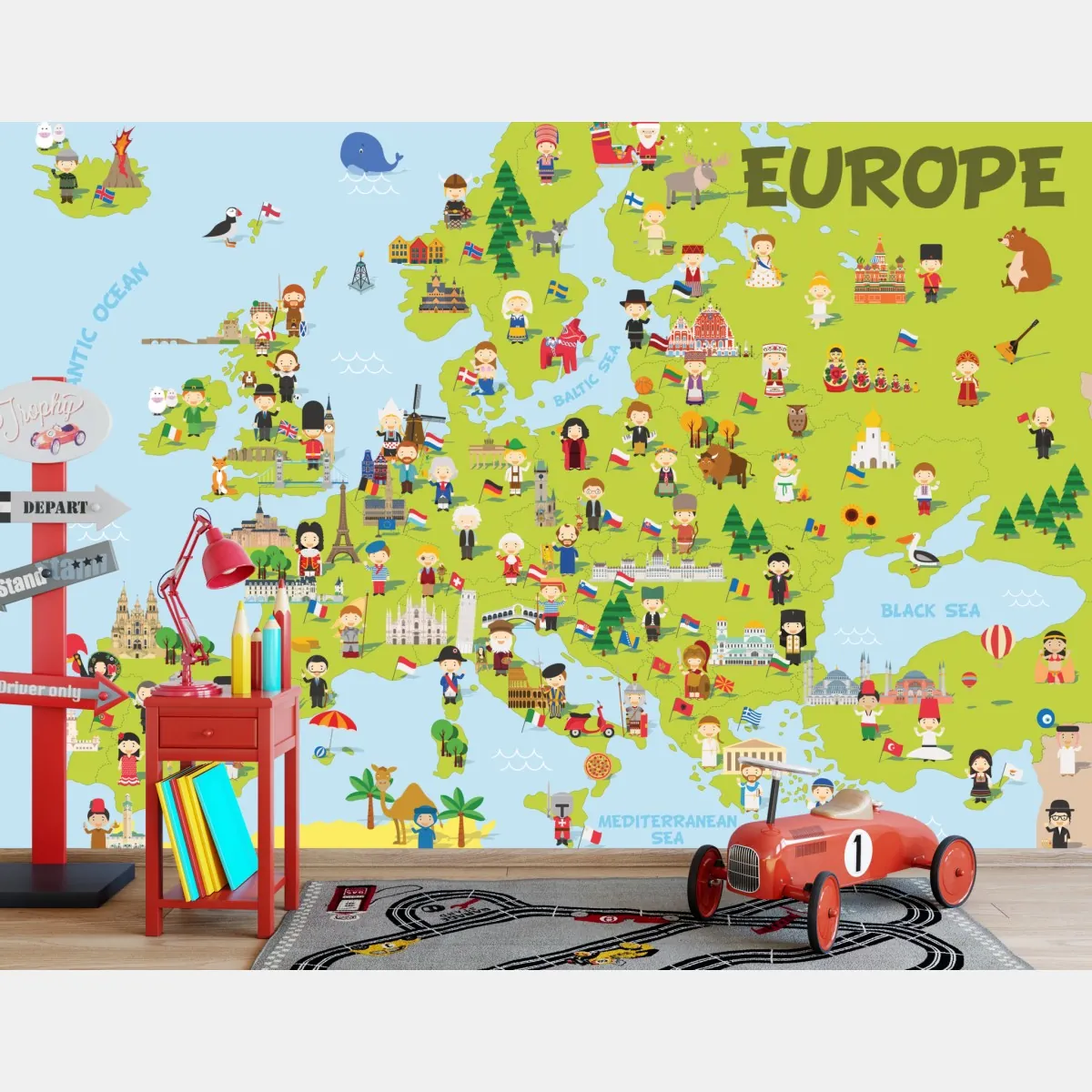 Fototapete illustrierte Europa karte für kinder – Wallnifity®