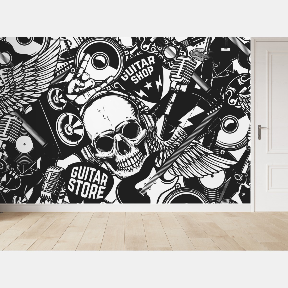 Fototapete rock-collage mit schädel und gitarre – Wallnifity®
