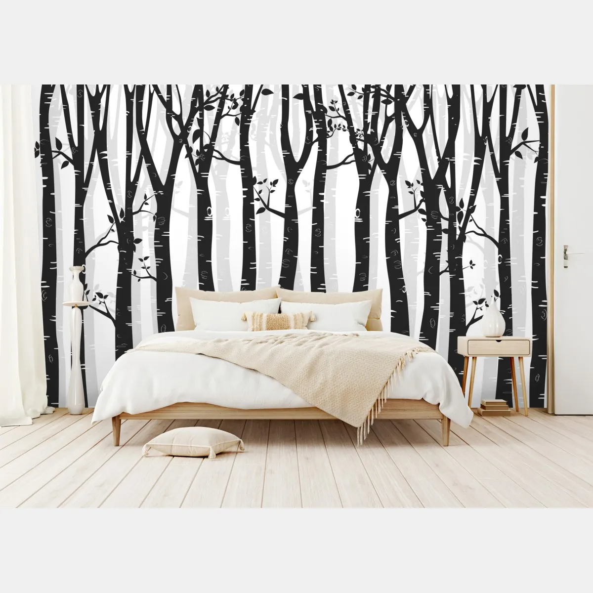 Fototapete monochromatischer birkenwald – Wallnifity®
