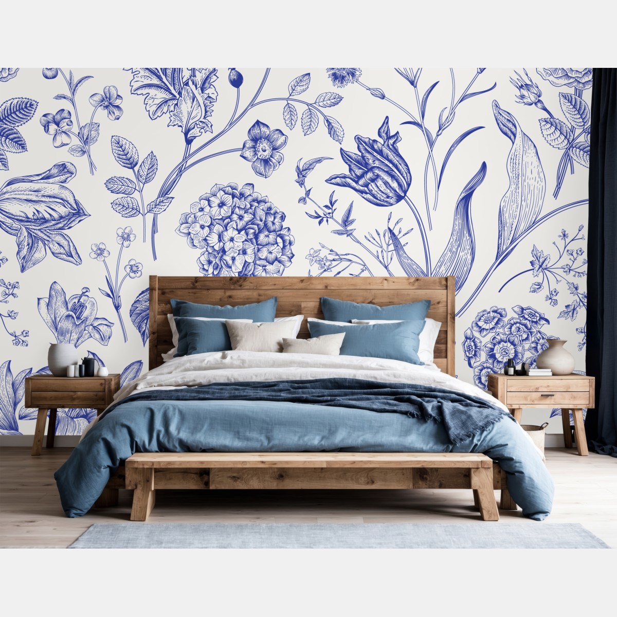 Fototapete klassisches blaues toile blumenmuster – Wallnifity®