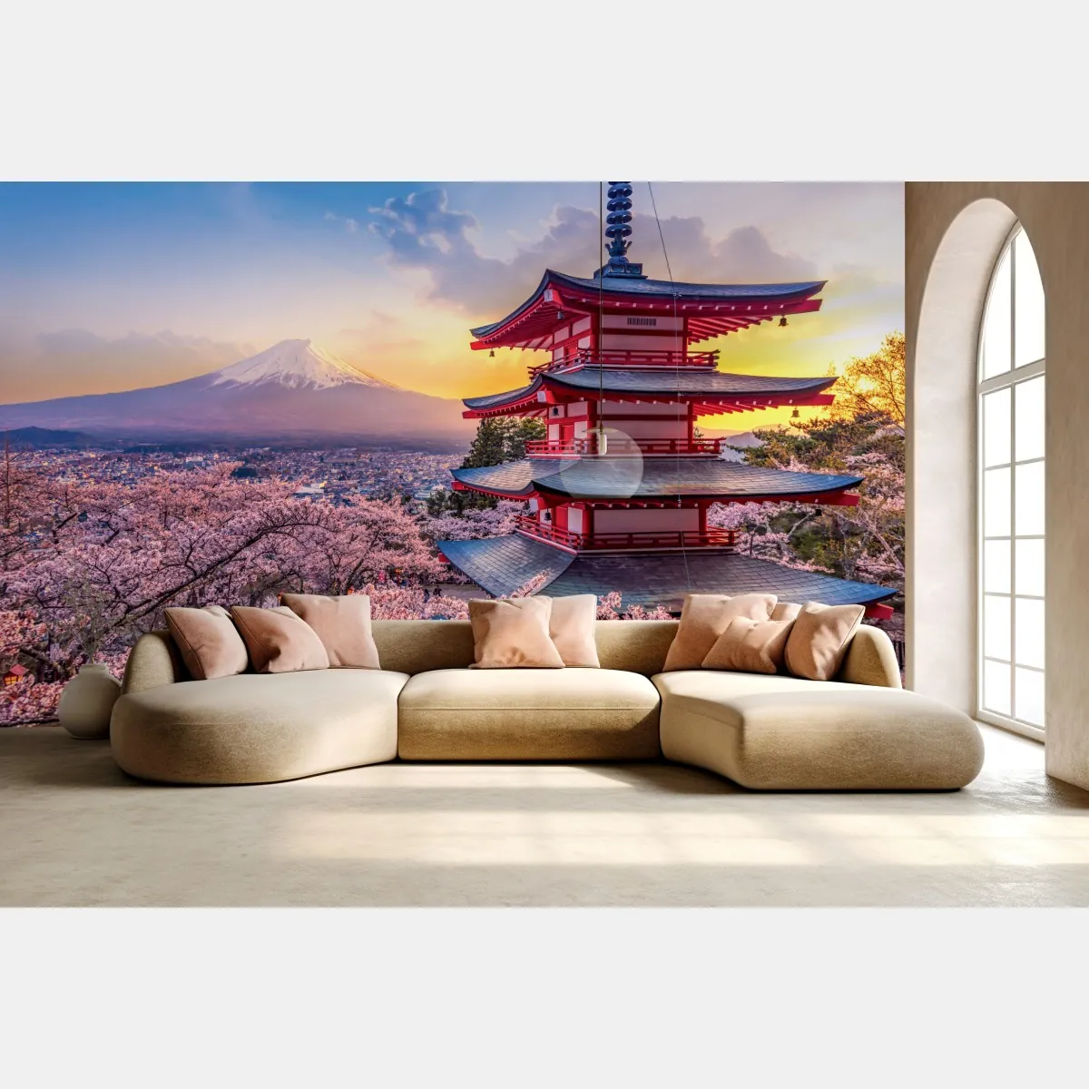 Fototapete sonnenuntergang über dem Fuji und der Chureito-Pagode – Wallnifity®