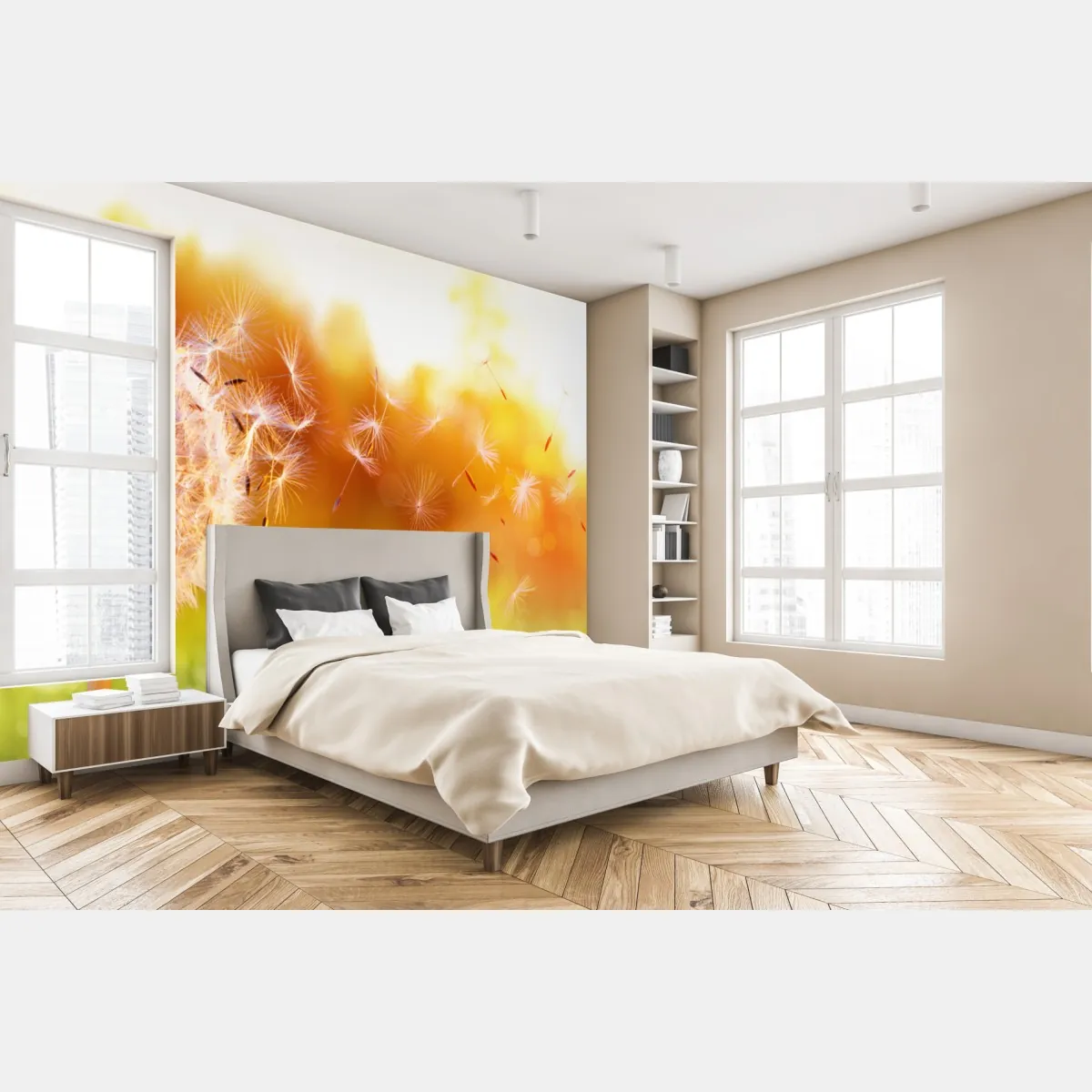 Fototapete goldener löwenzahn im sonnenuntergang – Wallnifity®