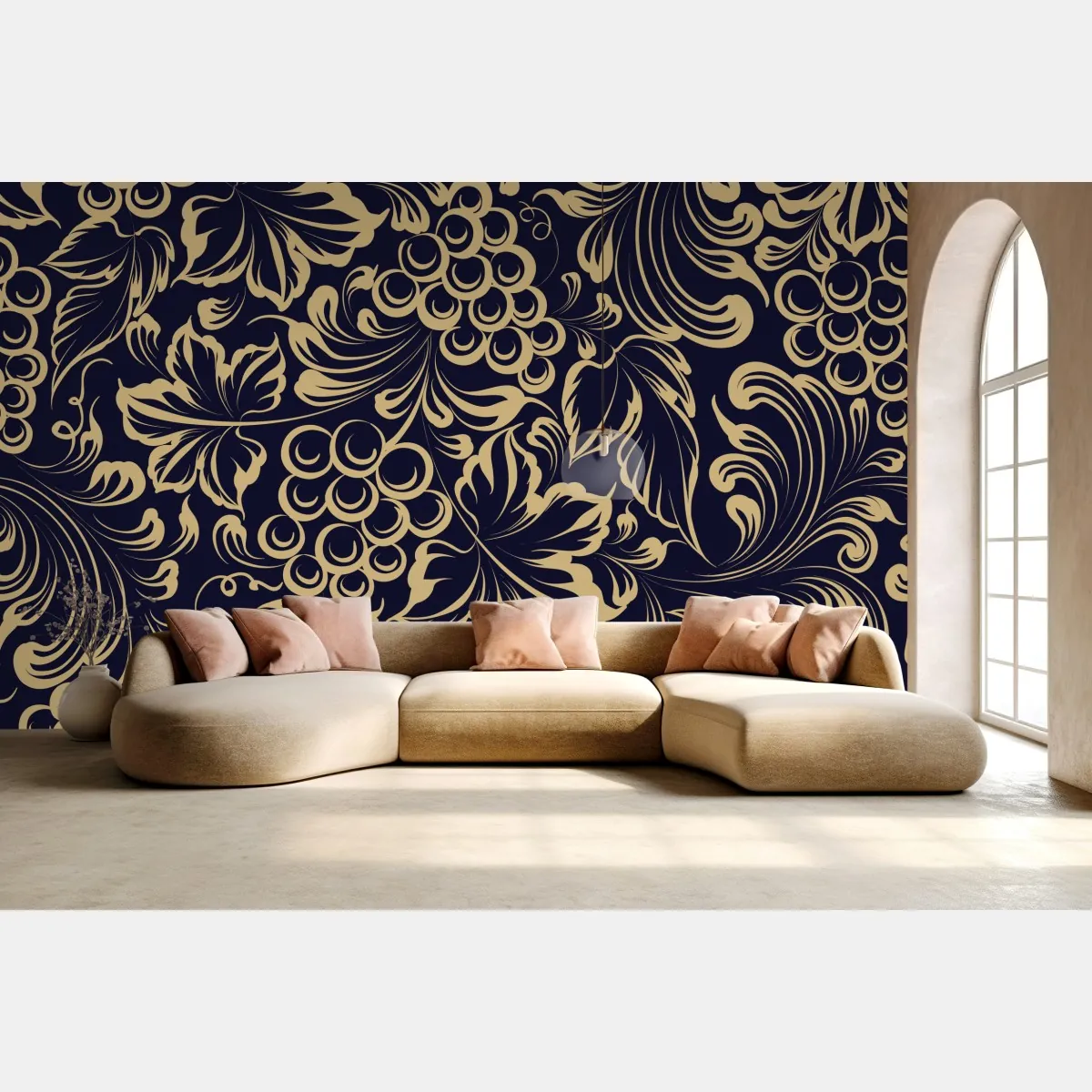 Fototapete elegantes barockes weintraubenmuster in gold – Wallnifity®