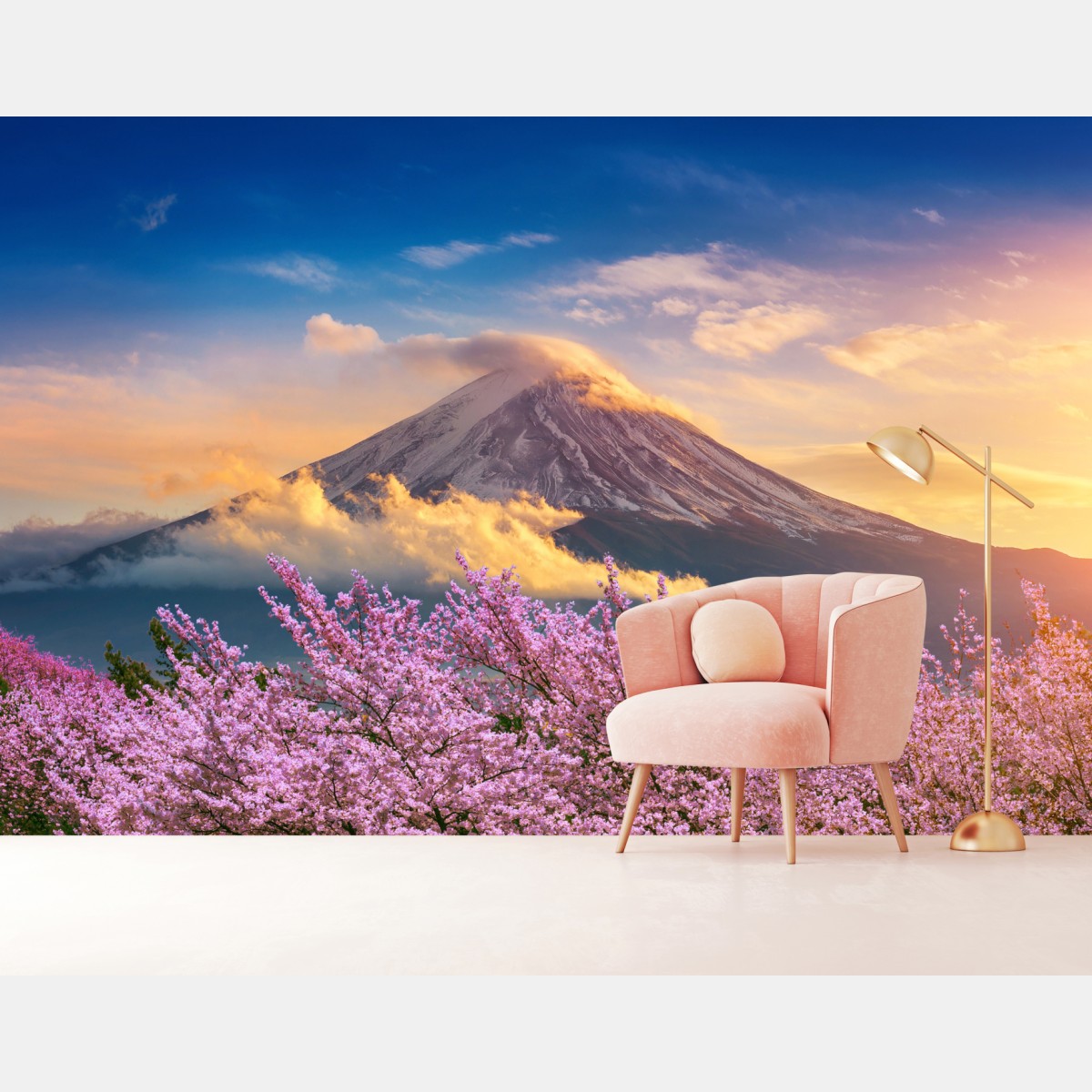 Fototapete Berg Fuji mit blühenden kirschblüten bei sonnenaufgang – Wallnifity®