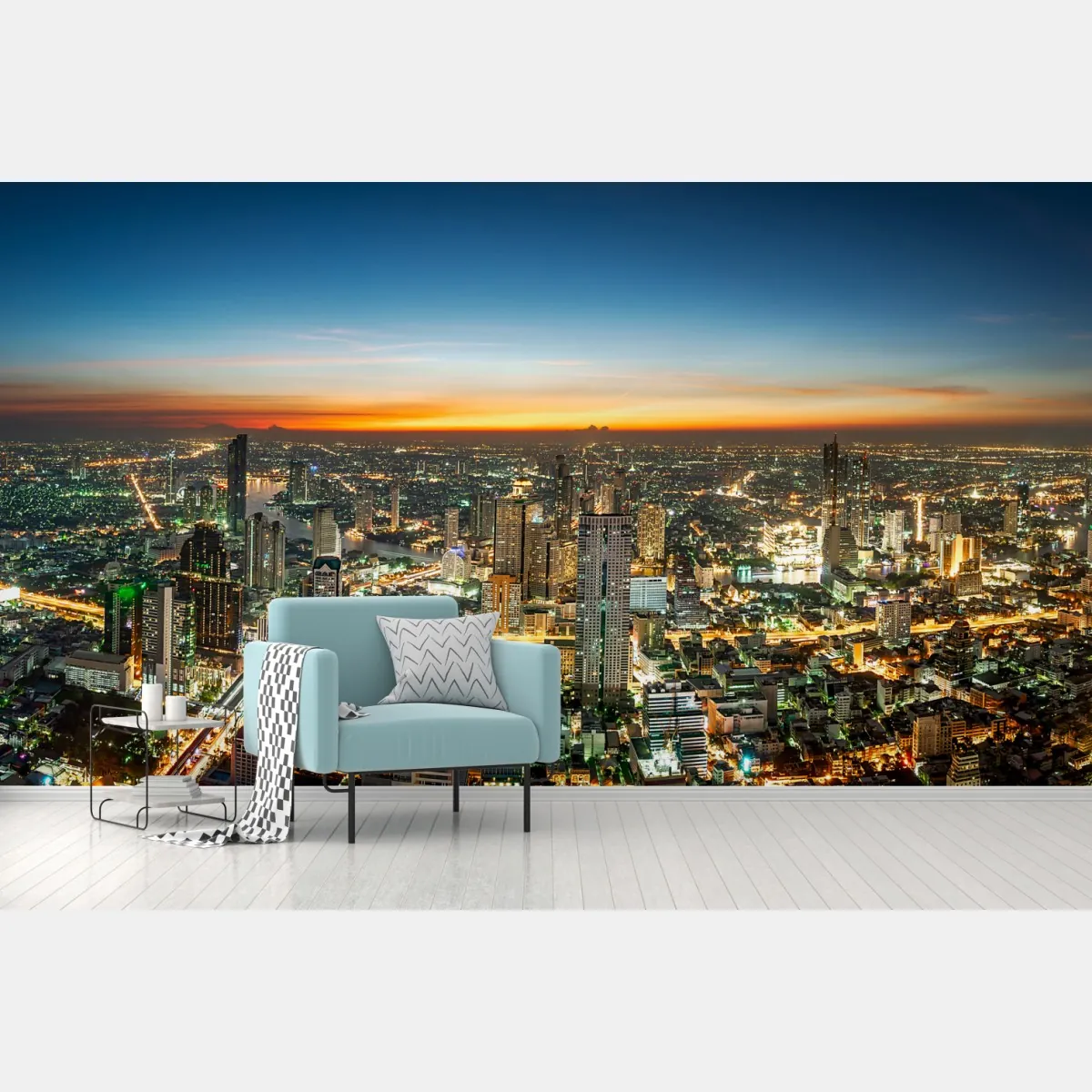 Fototapete panorama von Bangkok bei dämmerung – Wallnifity®