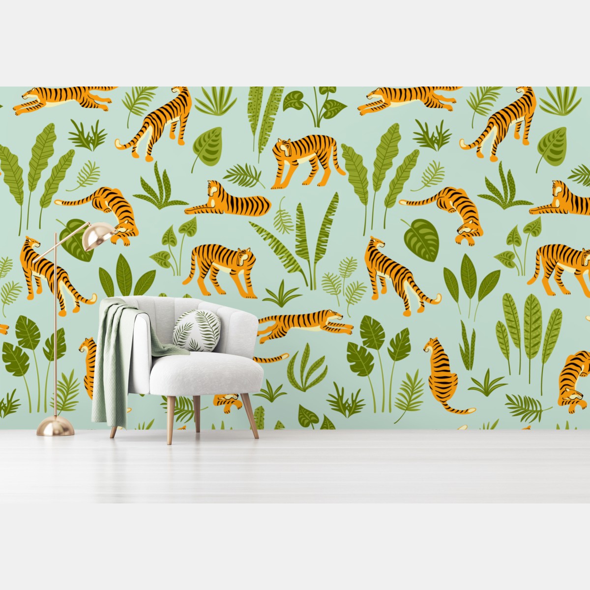 Fototapete verspieltes tiger dschungel muster – Wallnifity®