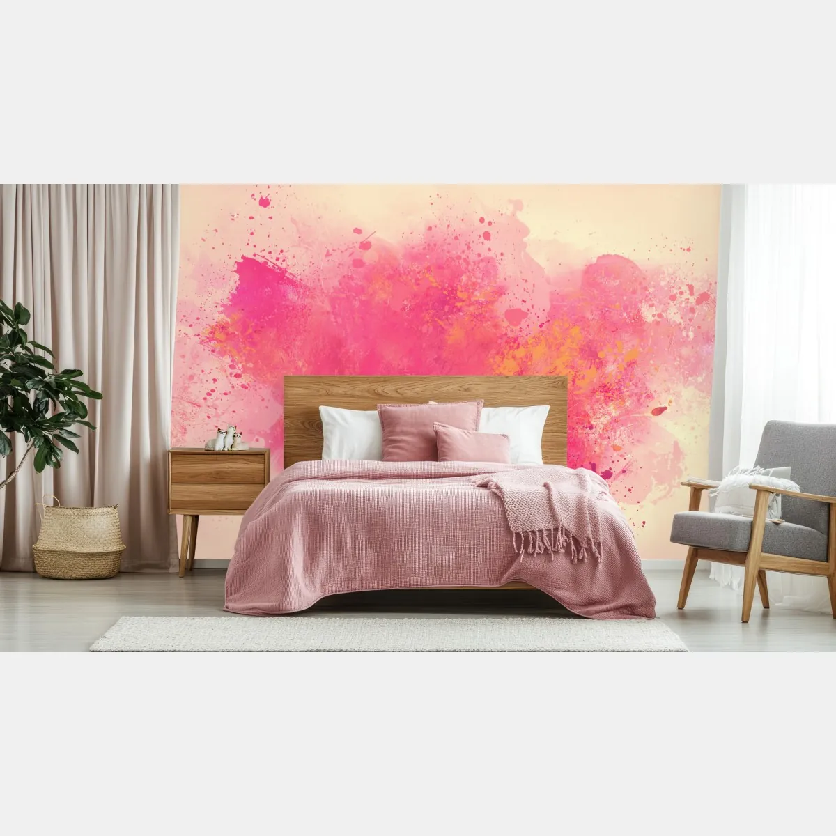 Fototapete lebendige rosa aquarellspritzer – Wallnifity®