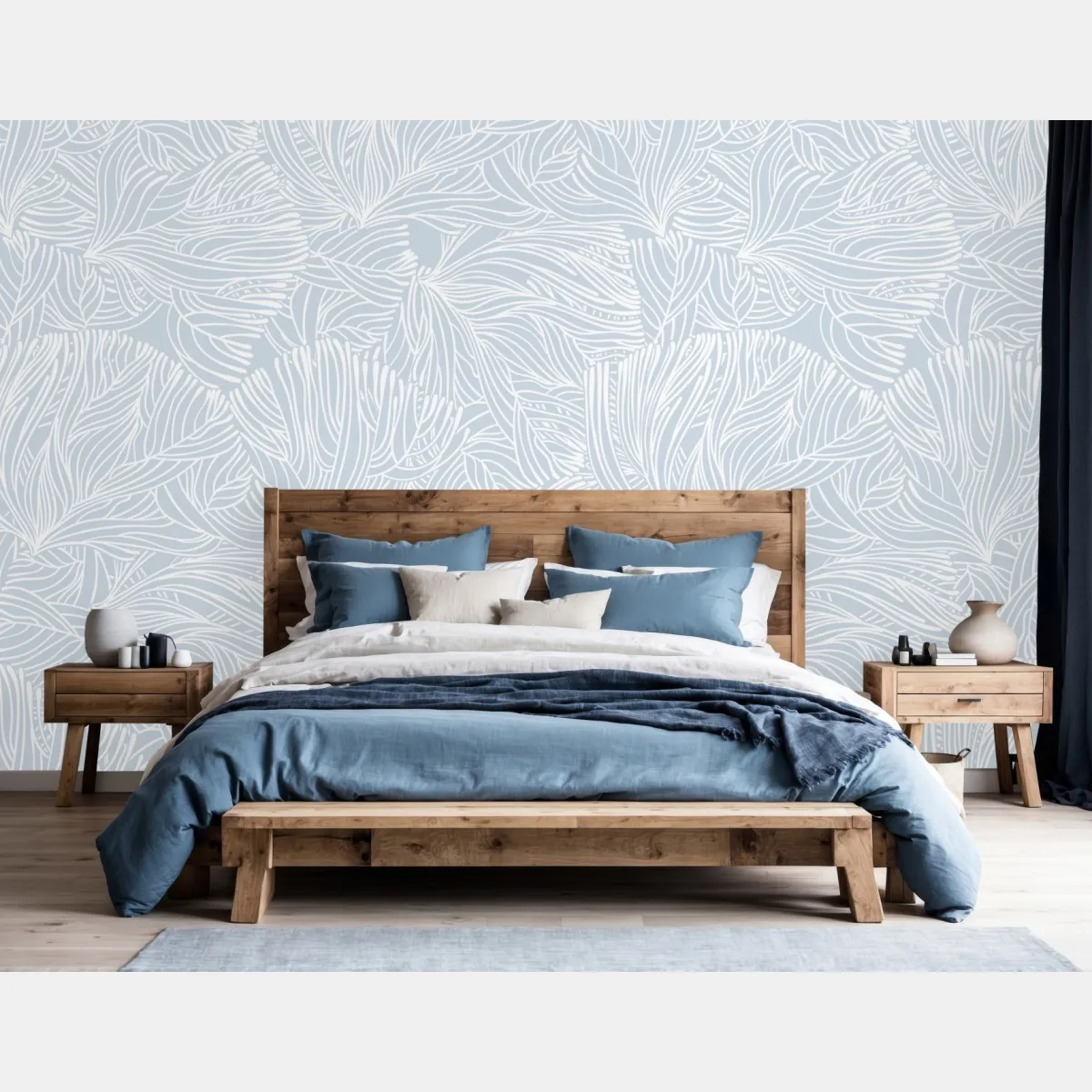 Fototapete sanftes blaues botanisches muster – Wallnifity®