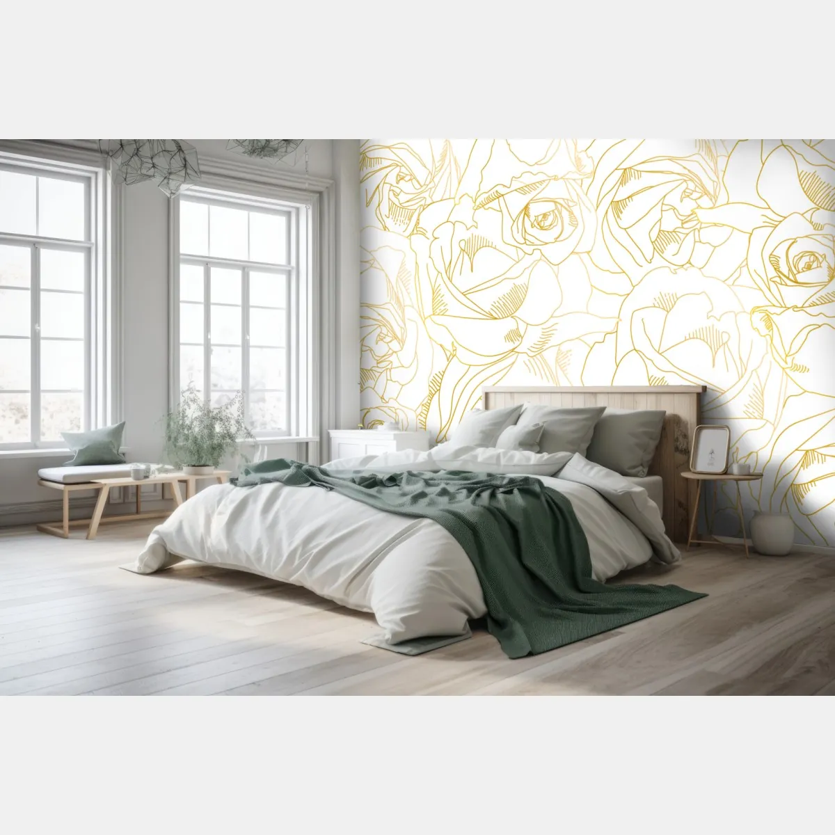 Fototapete goldene rosen linienzeichnung – Wallnifity®