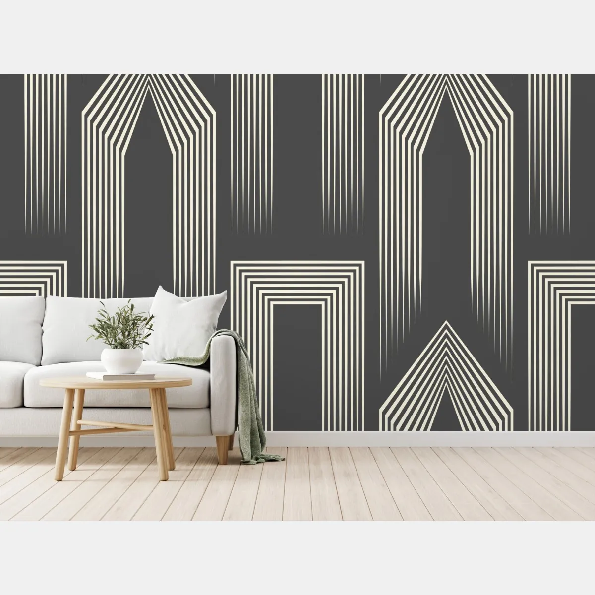 Fototapete geometrisches art-deco-muster in grau und beige – Wallnifity®