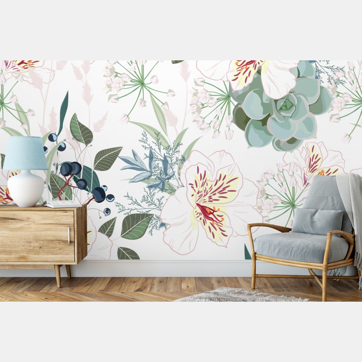 Fototapete zartes pastell blumenmuster – Wallnifity®