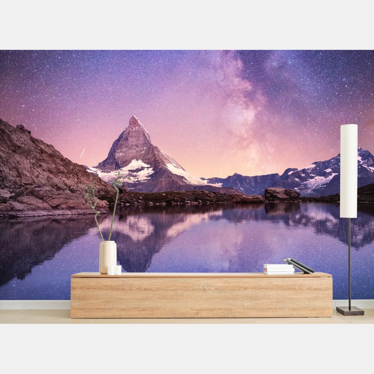 Fototapete Matterhorn unter der Milchstraße mit spiegelung – Wallnifity®