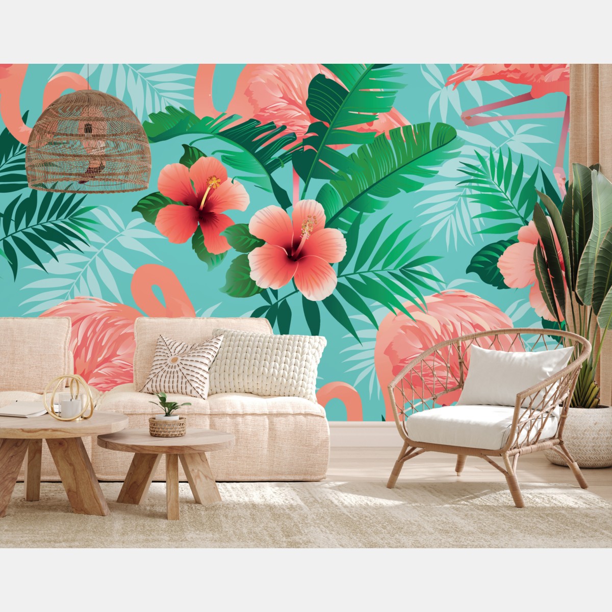 Fototapete tropische flamingo-oase – Wallnifity®