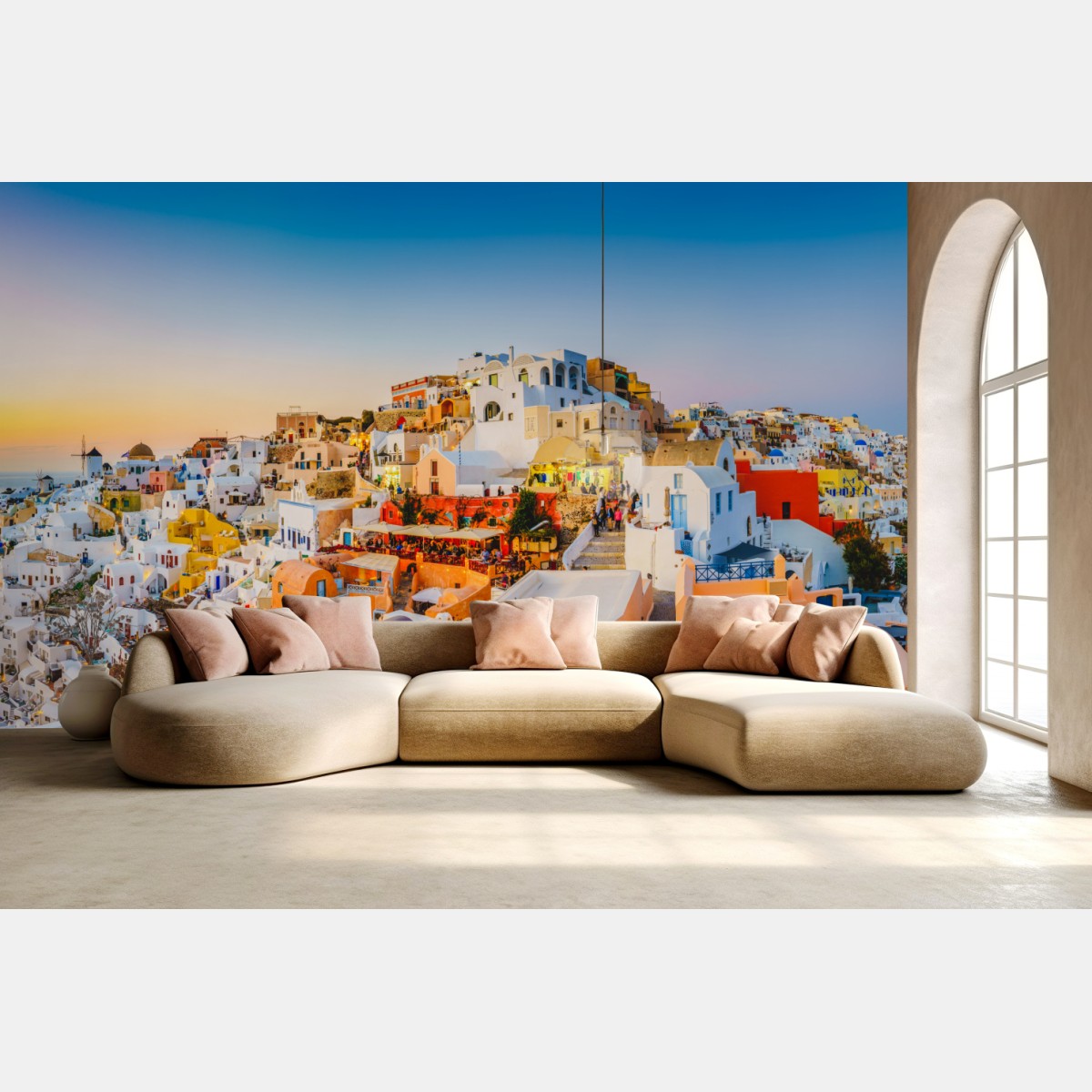 Fototapete sonnenuntergang über Santorini panoramaansicht – Wallnifity®