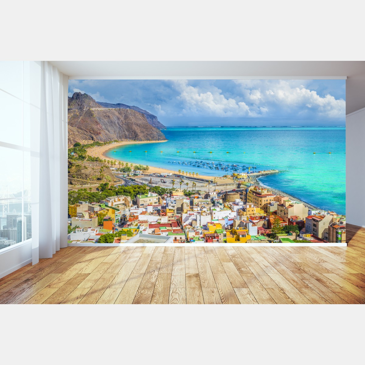 Fototapete panorama des Strandes Las Teresitas, Teneriffa – Wallnifity®