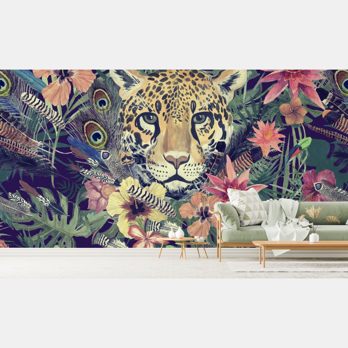 Fototapete vintage aquarell leopard im tropischen dschungel – Wallnifity®