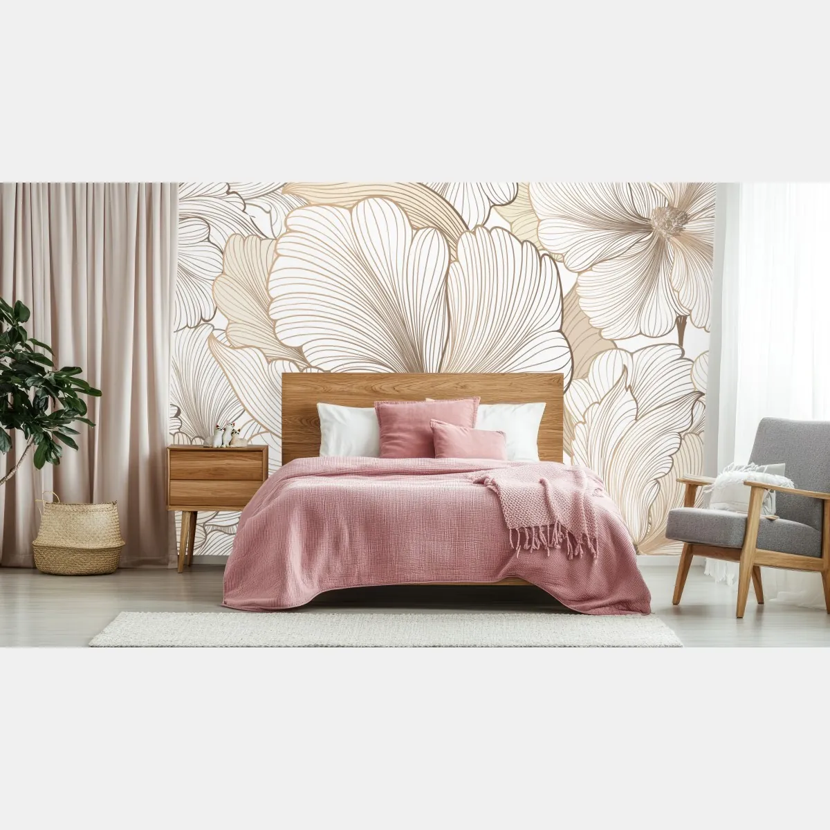 Fototapete zarte beige blumenillustration – Wallnifity®
