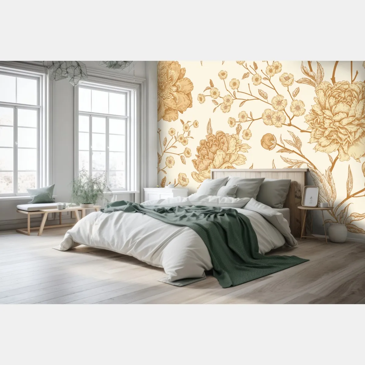 Fototapete vintage beiges blumenmuster mit pfingstrosen – Wallnifity®