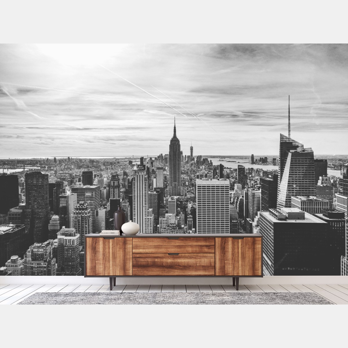 Fototapete panorama von New York in graustufen – Wallnifity®