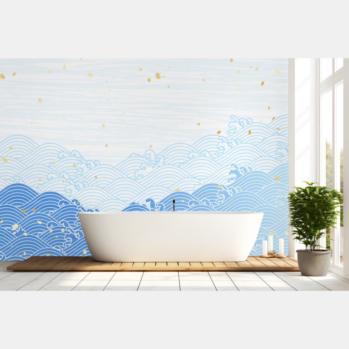 Fototapete ruhige blaue wellen mit goldakzenten – Wallnifity®