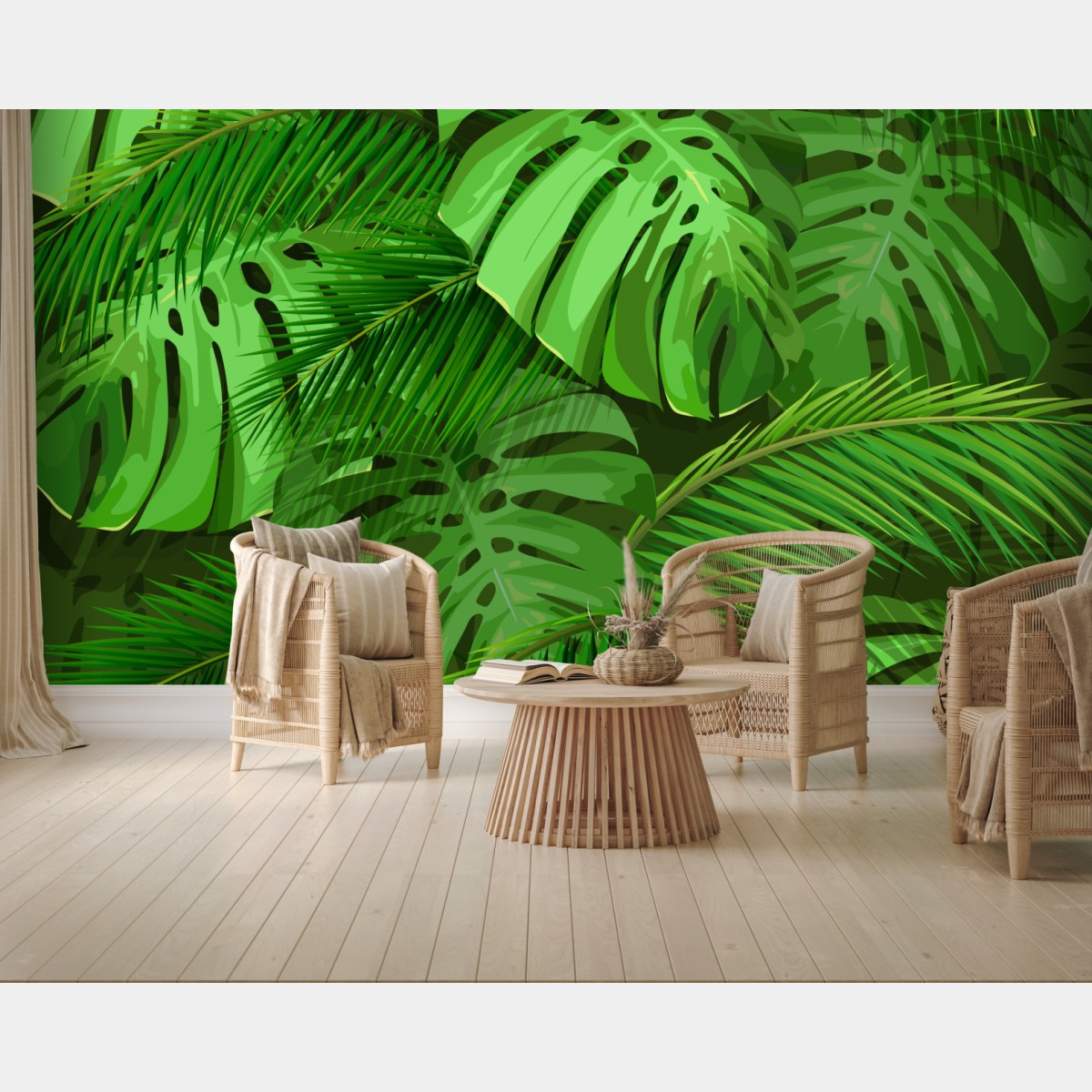 Fototapete üppige tropische monstera- und palmenblätter – Wallnifity®