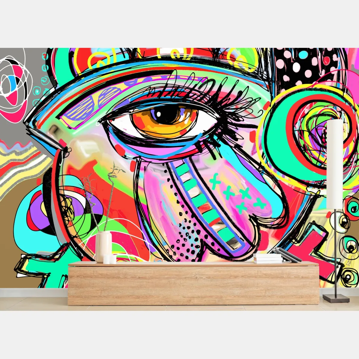 Fototapete lebhaftes abstraktes auge im pop-art stil – Wallnifity®