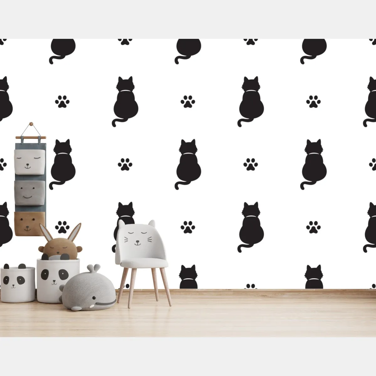 Fototapete muster mit schwarzen katzensilhouetten – Wallnifity®