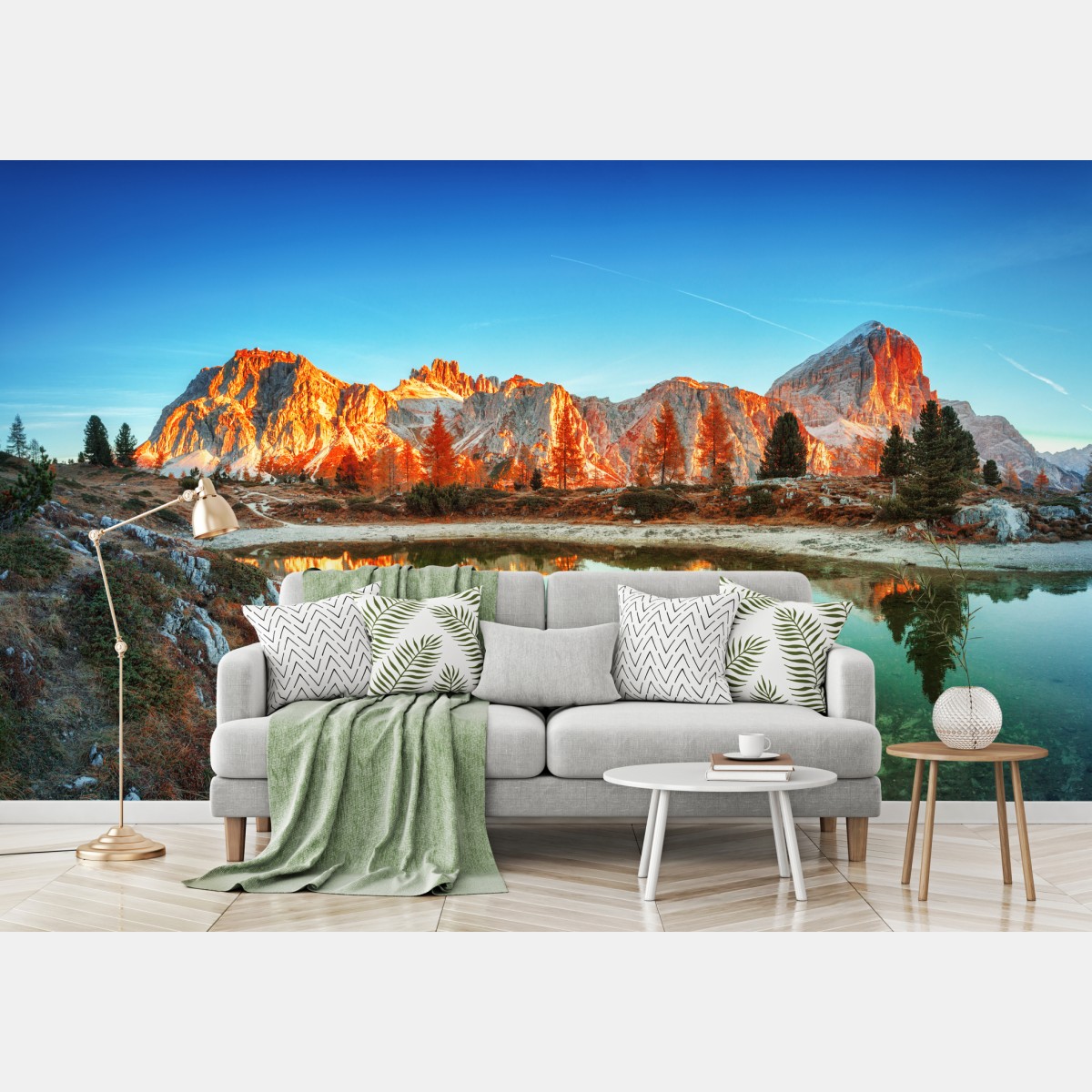 Fototapete alpiner sonnenaufgang über bergsee – Wallnifity®