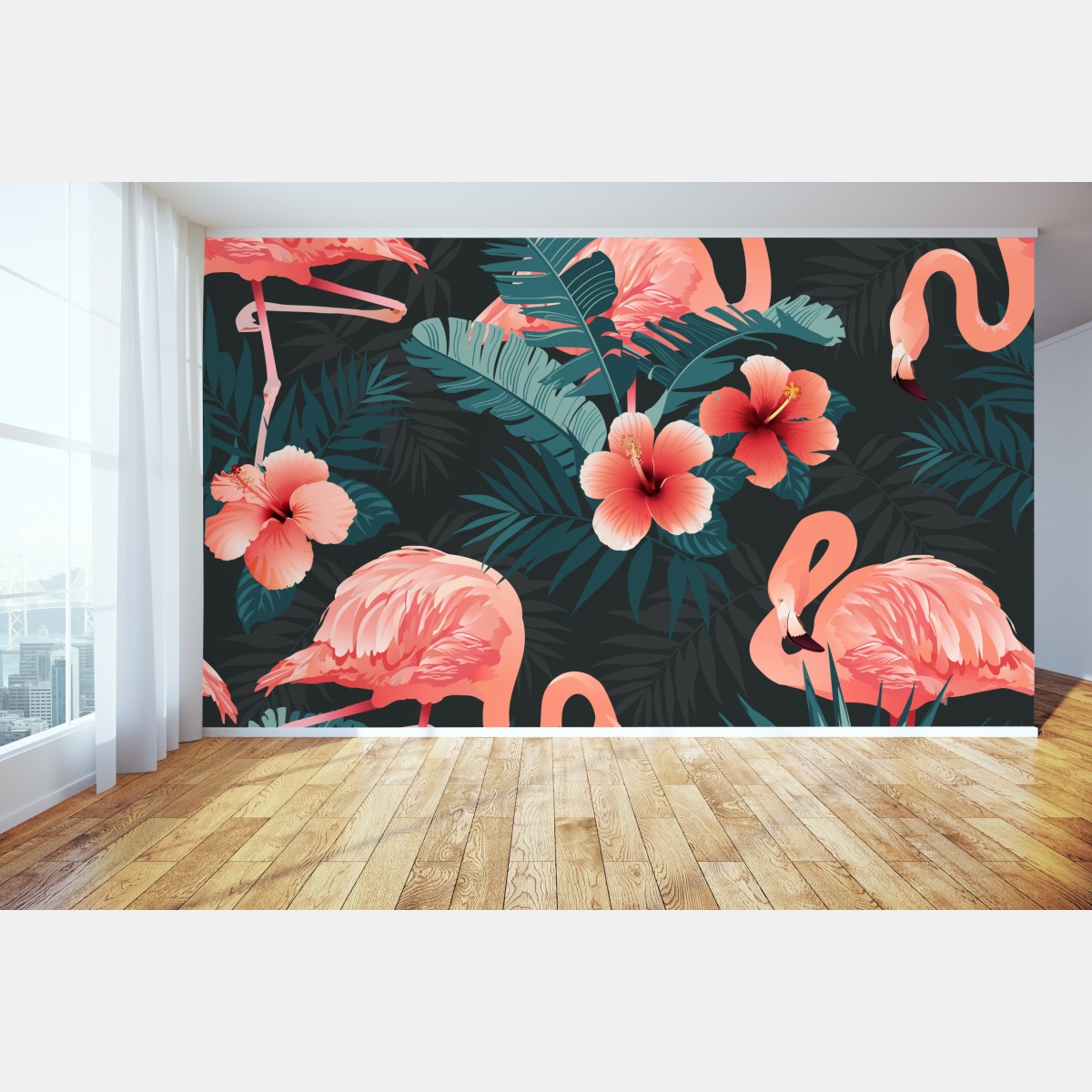 Fototapete tropisches muster mit rosa flamingos – Wallnifity®