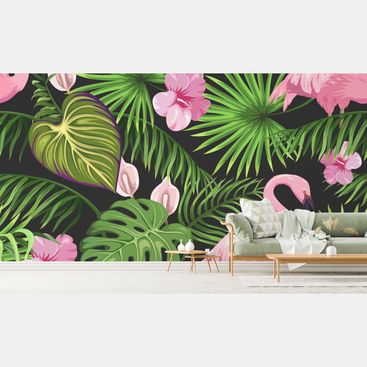 Fototapete rosa flamingo tropenmuster – Wallnifity®