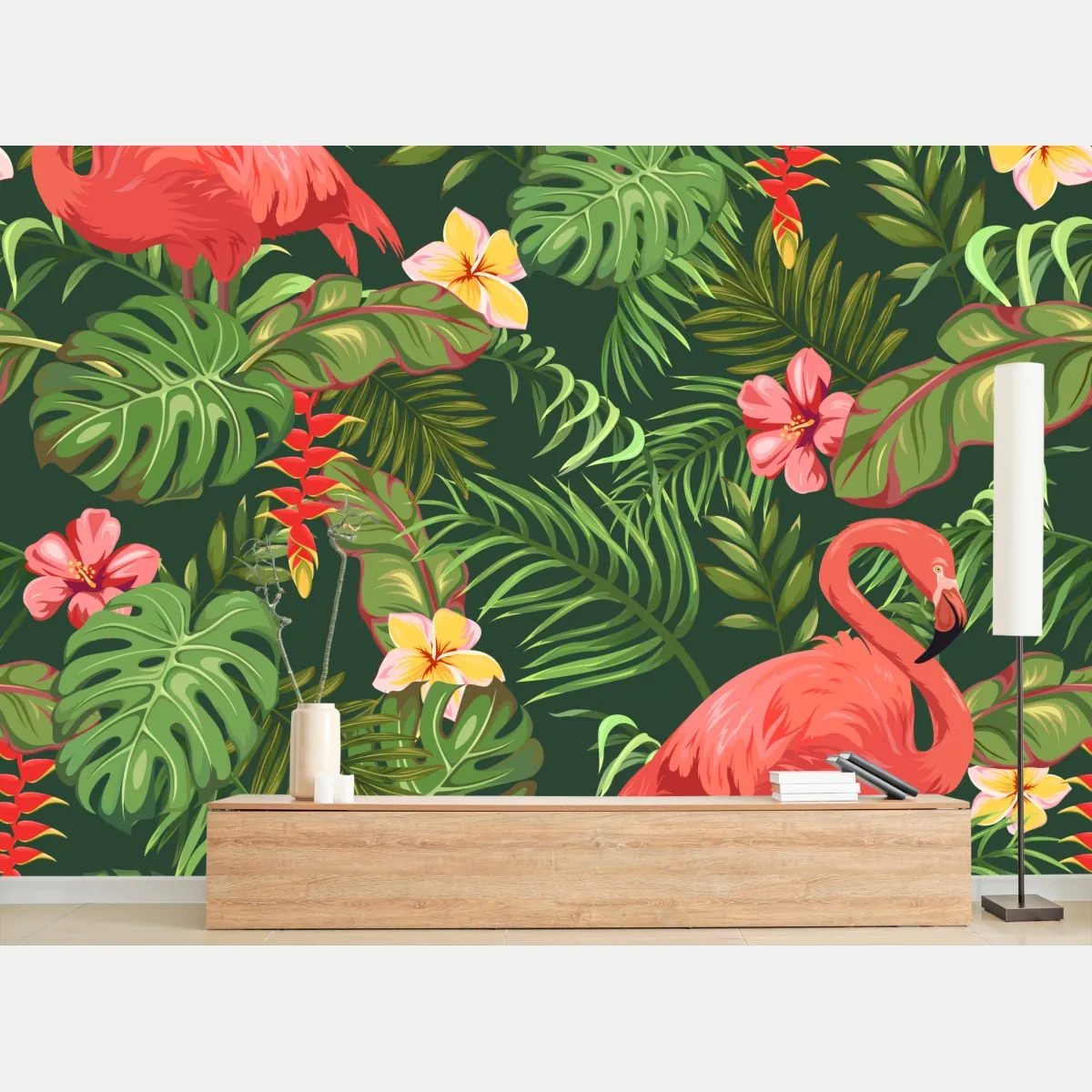 Fototapete tropisches flamingo-muster – Wallnifity®