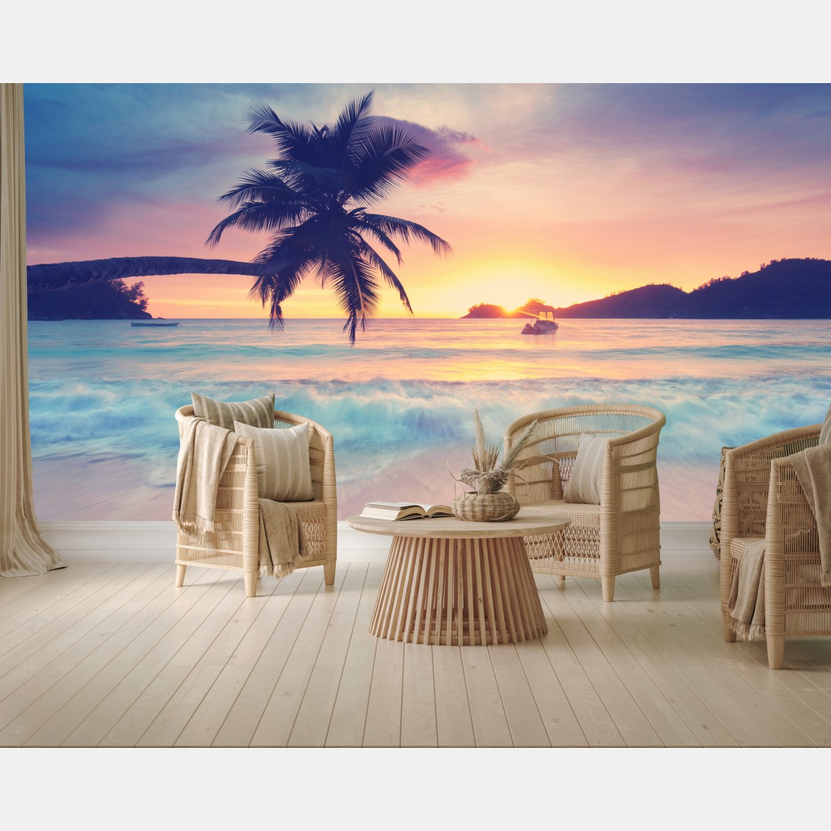 Fototapete tropischer pastellsonnenuntergang am meer – Wallnifity®