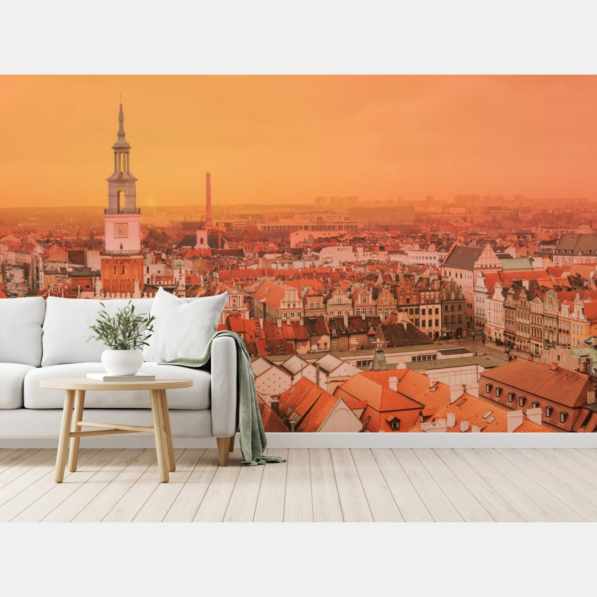 Fototapete warmer sonnenuntergang über historischen stadtdächern – Wallnifity®