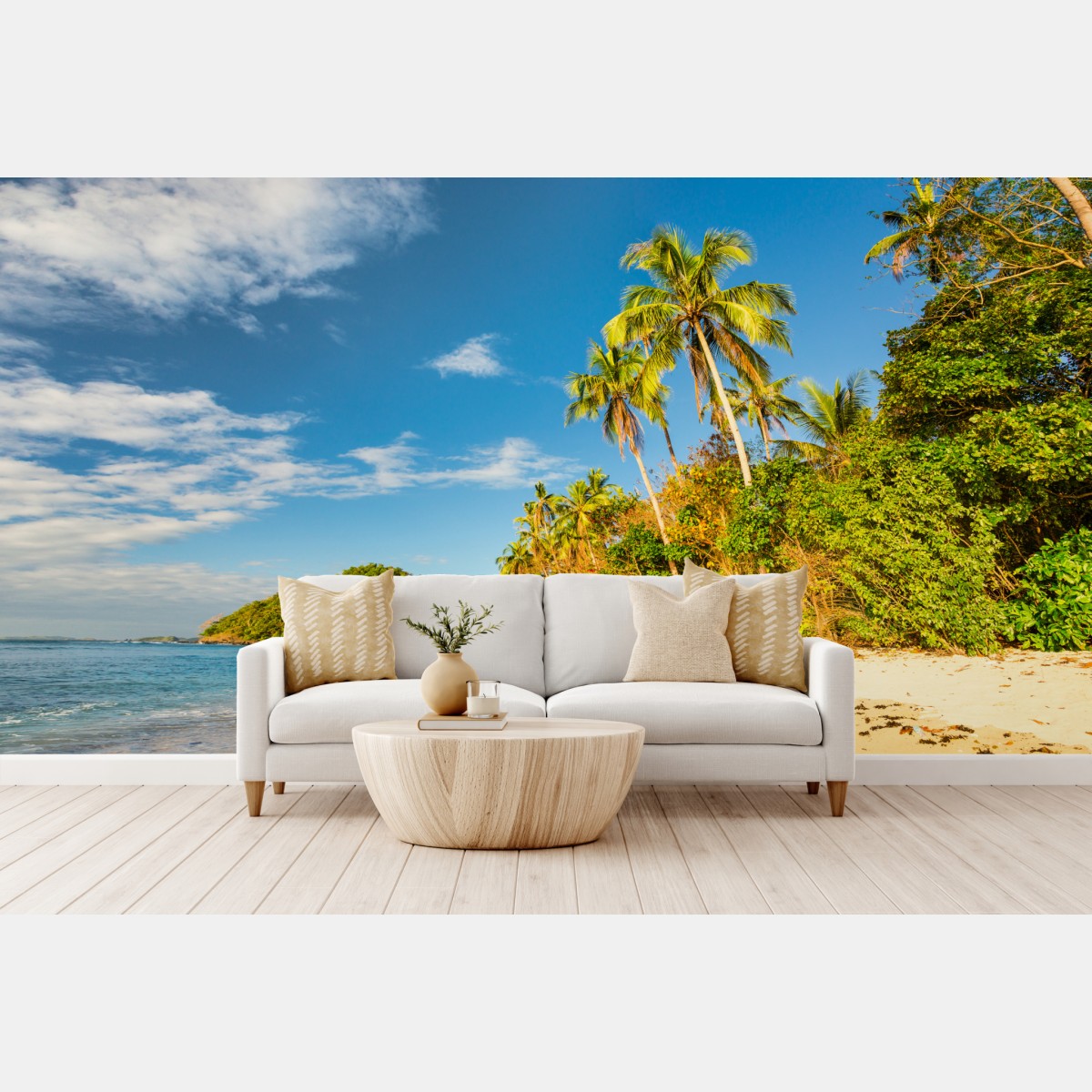 Fototapete goldener tropischer strand bei sonnenuntergang – Wallnifity®