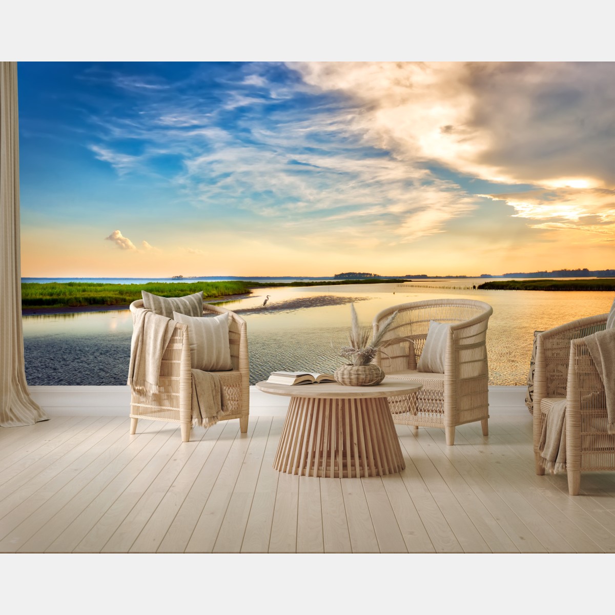 Fototapete graureiher in der Chesapeake-Bucht bei sonnenuntergang – Wallnifity®