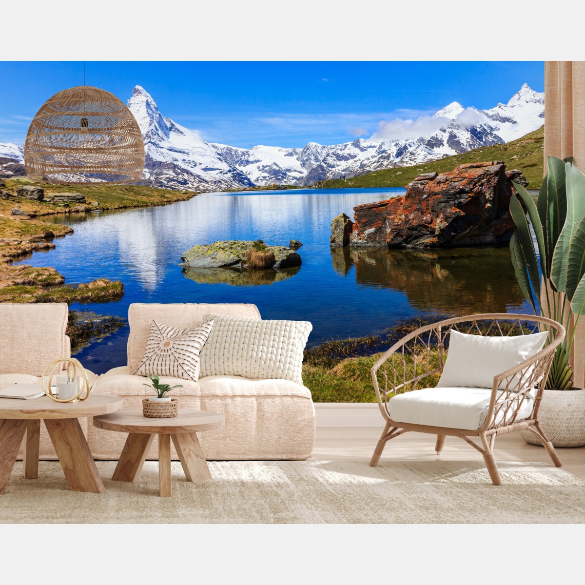 Fototapete ruhige spiegelung des Matterhorns am Stellisee, Zermatt – Wallnifity®