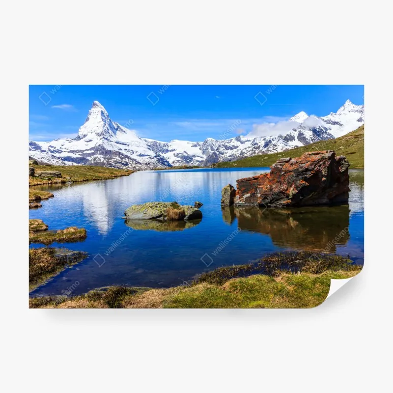 Fototapete ruhige spiegelung des Matterhorns am Stellisee, Zermatt