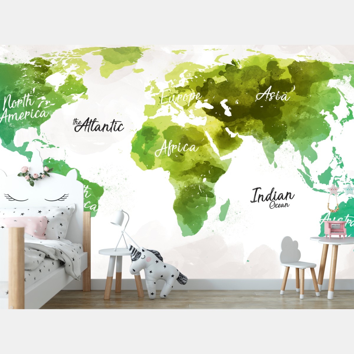 Fototapete grüne aquarell-weltkarte – Wallnifity®