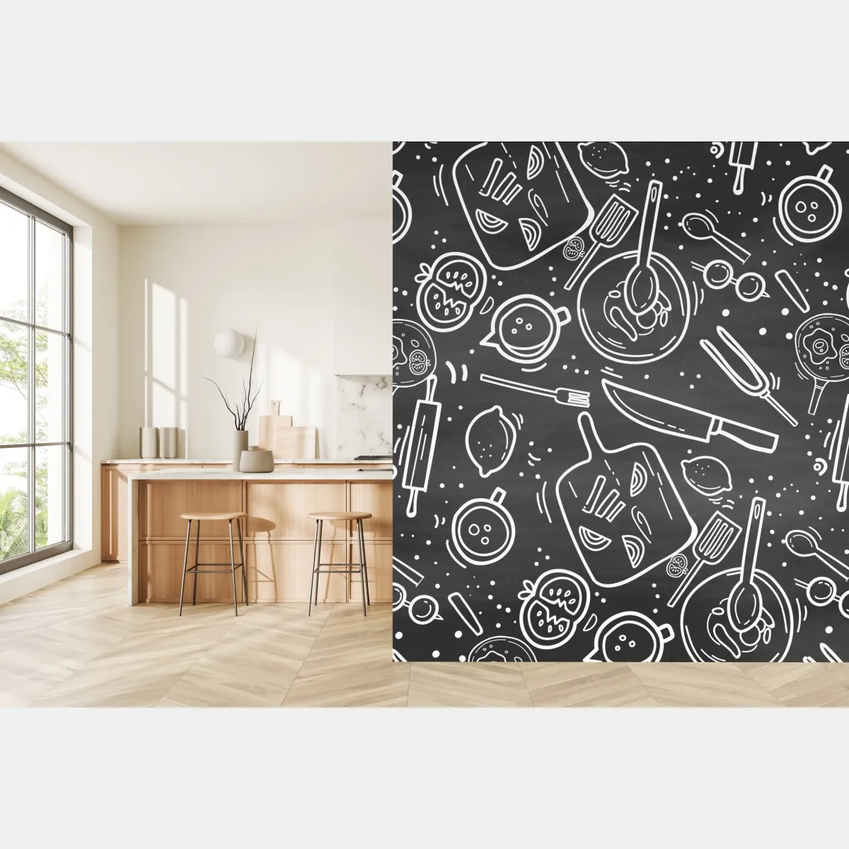 Fototapete küchen tafel-doodle-muster – Wallnifity®