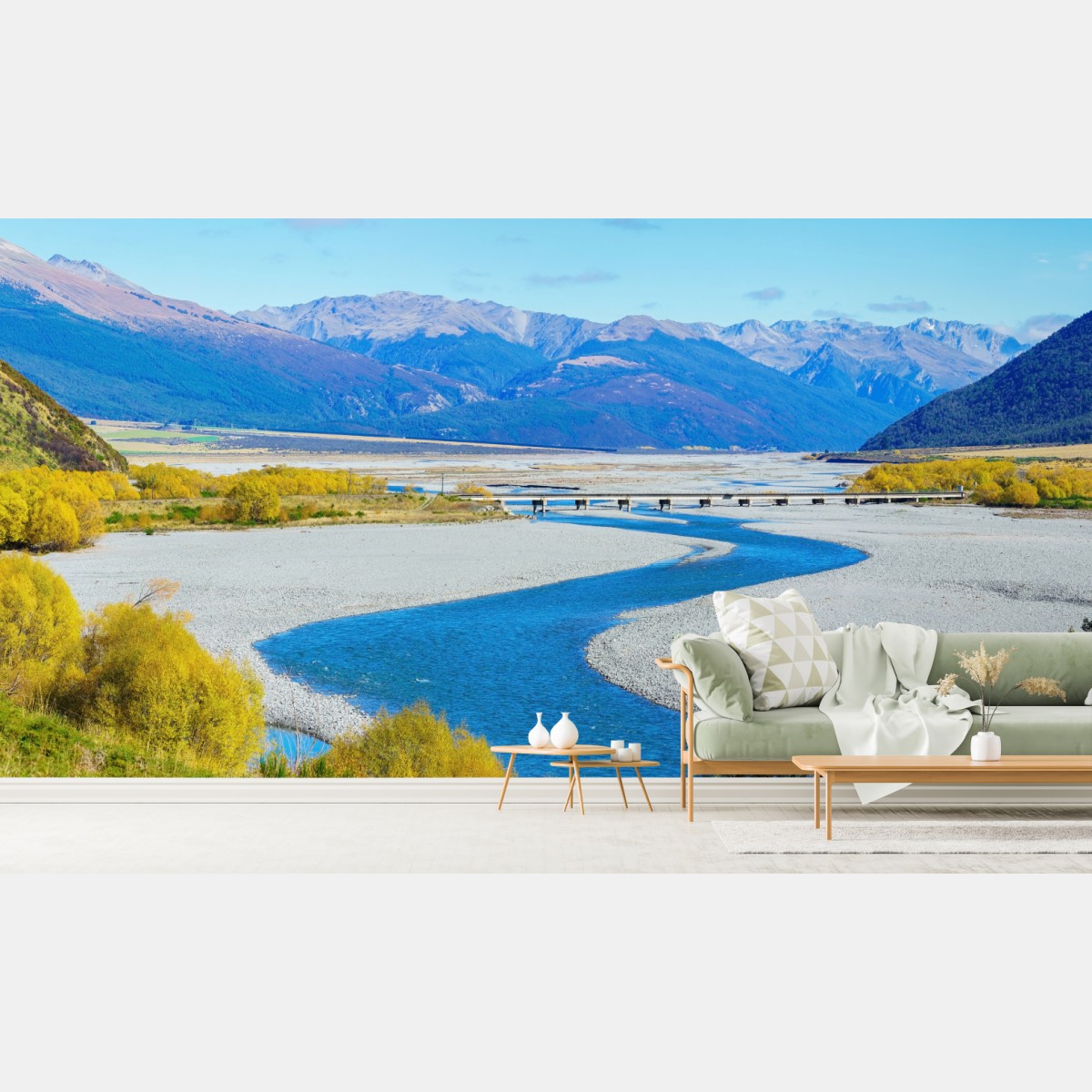 Fototapete herbstliche flussbiegung im Arthur's Pass National Park, South Island, New Zealand – Wallnifity®