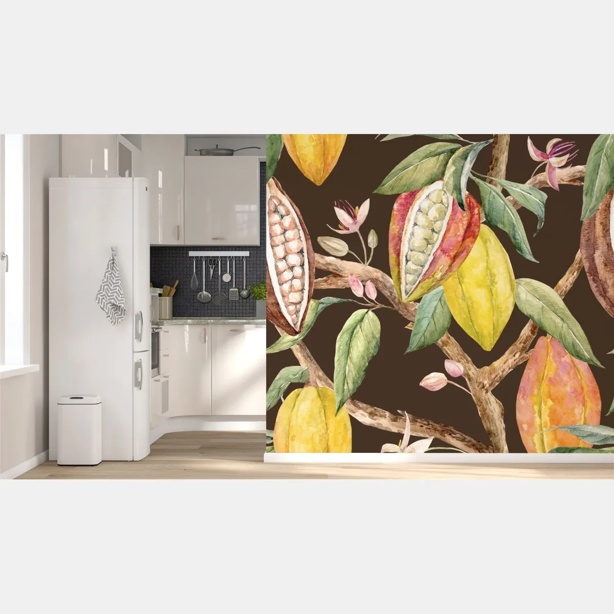 Fototapete aquarell kakaofrüchte botanisches muster – Wallnifity®