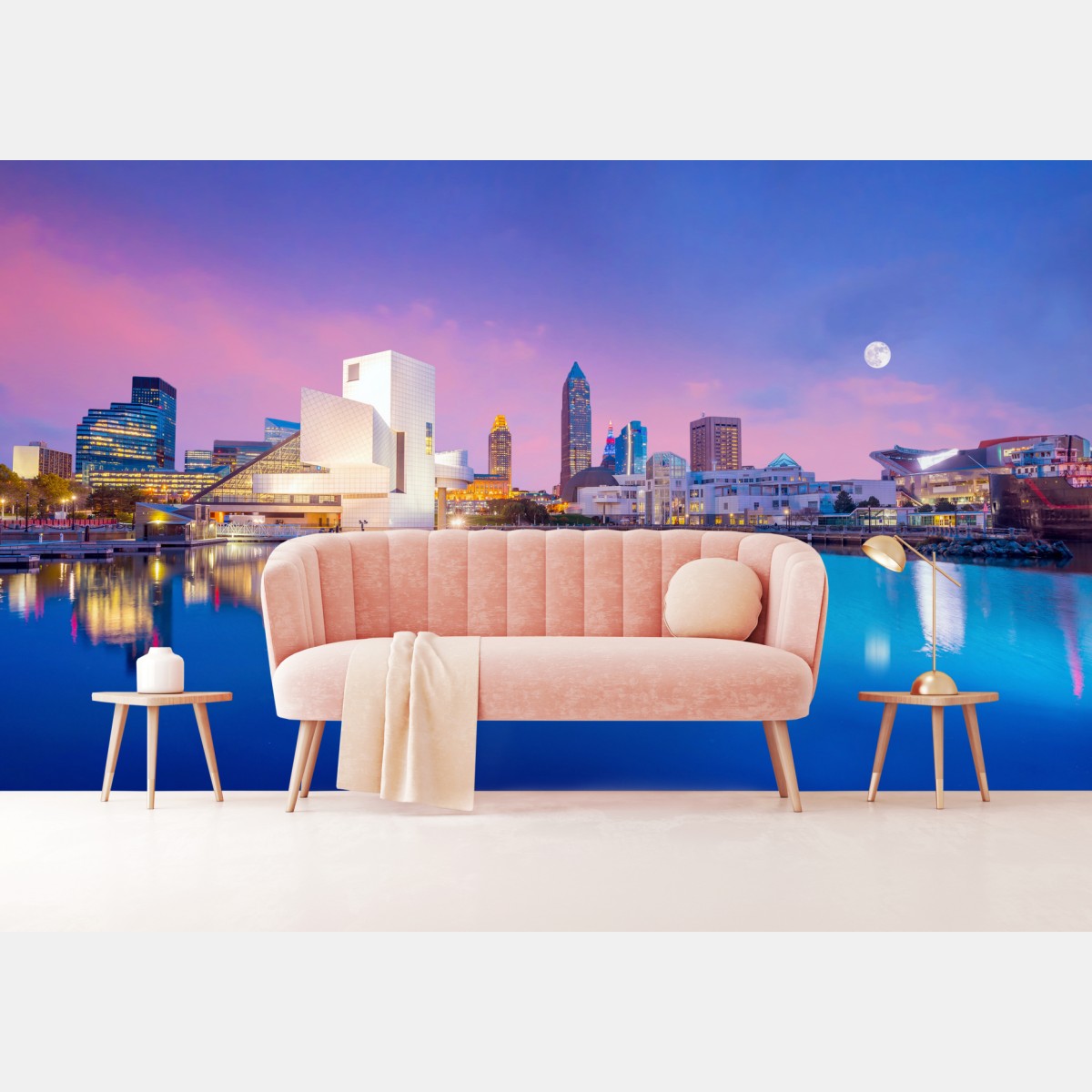 Fototapete stadtskyline von Cleveland bei dämmerung – Wallnifity®