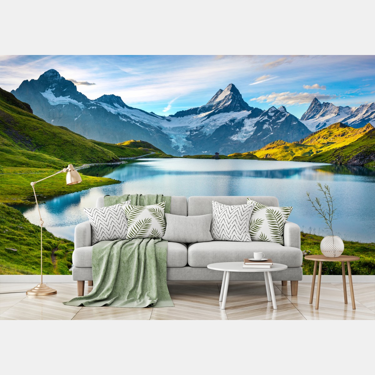 Fototapete ruhiger alpensee vor dem Wetterhorn, Schweiz – Wallnifity®