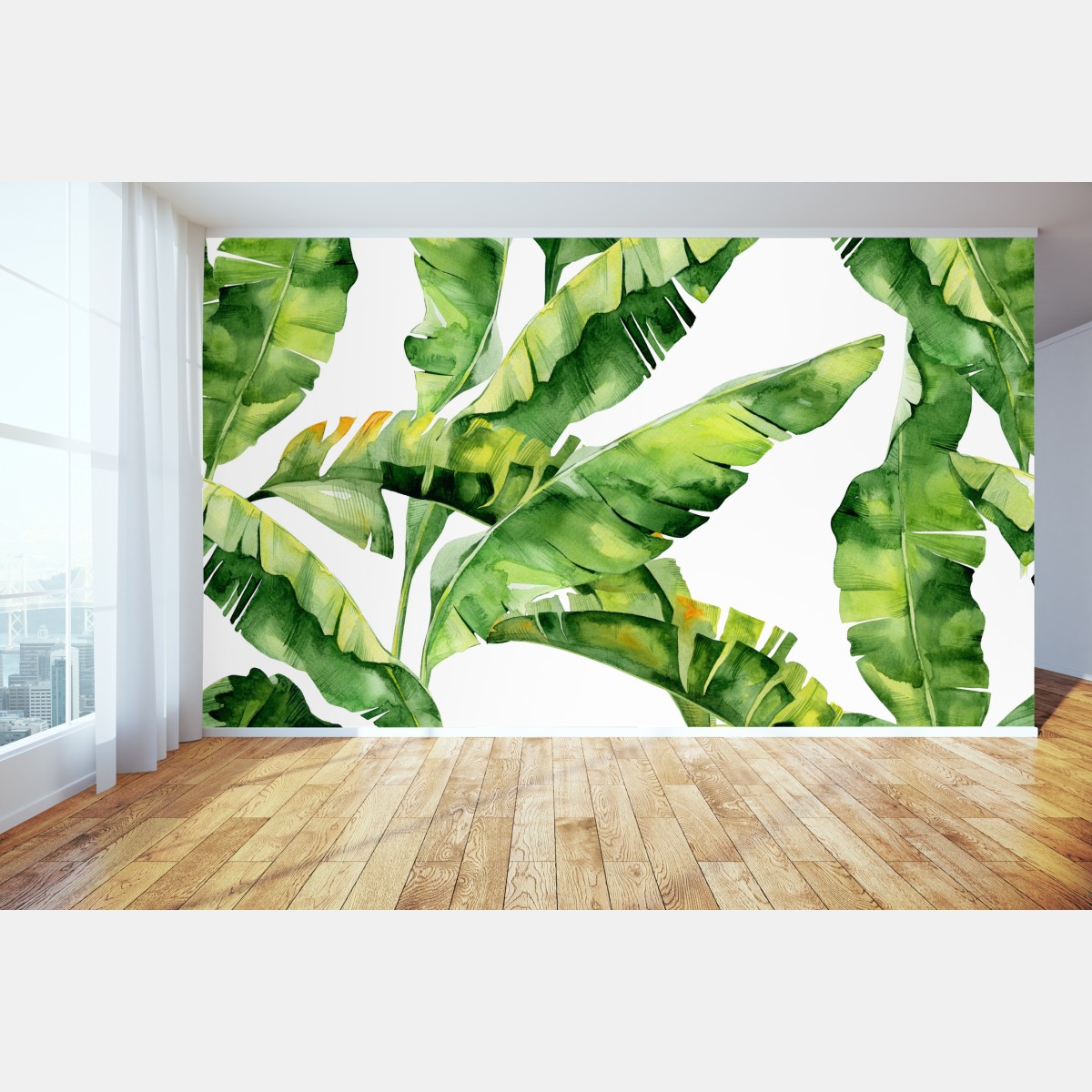 Fototapete tropisches bananenblatt aquarellmuster – Wallnifity®